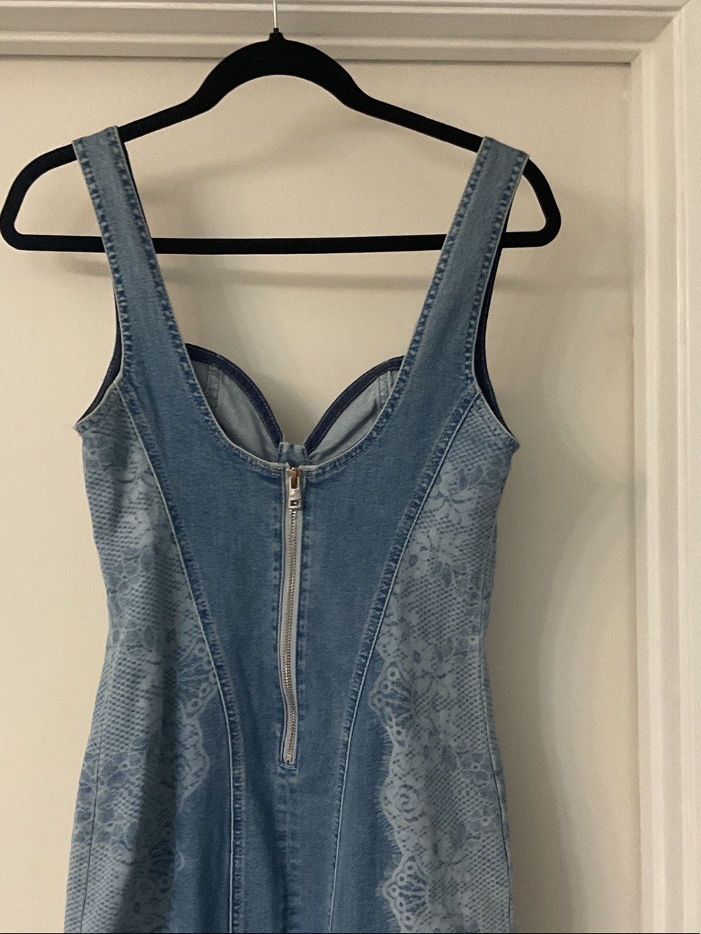 Guess Blue Denim Mini Dress with Lace-Effect Panels - Picture 6 of 6